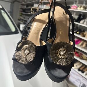 ANTONIO MELANI Black Sandals with Gold Accents